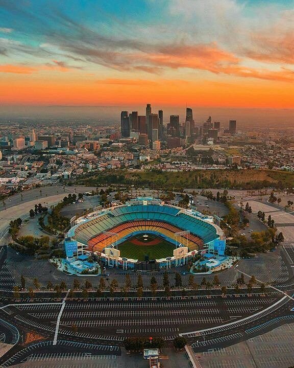 Aerial view of a baseball stadium in Los Angeles