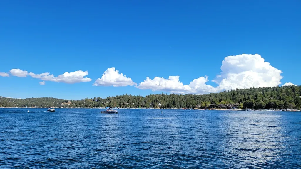 Lake with rippling blue water in San Bernardino